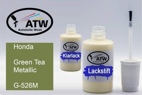 Honda, Green Tea Metallic, G-526M: 20ml Lackstift + 20ml Klarlack - Set, von ATW Autoteile West.